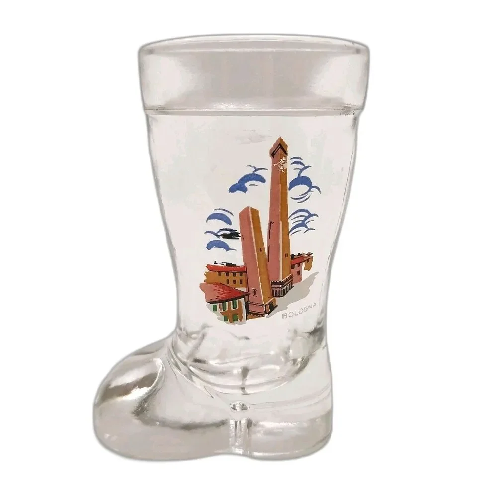 Vintage Italian Souvenir Boot Shot Glass 2 Towers Of Bologna #E44